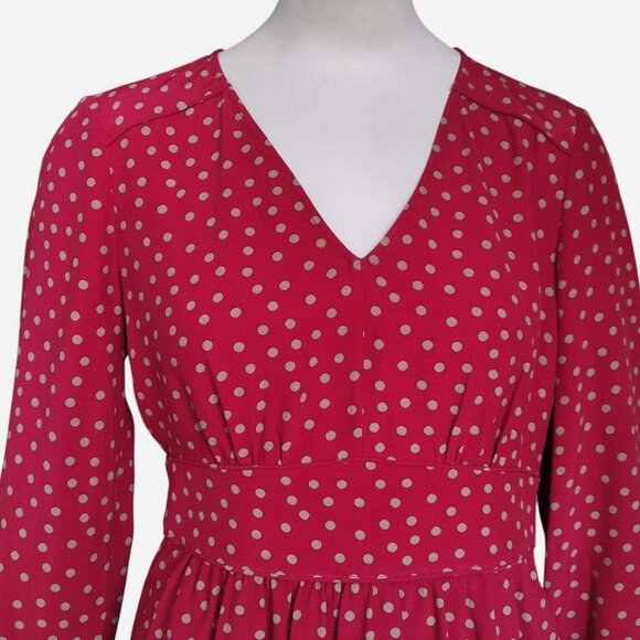 BODEN Elsie Boho Tan Polk Dot & Red w Peplum Long Sleeve Viscose Top Sz 2P - Picture 5 of 11